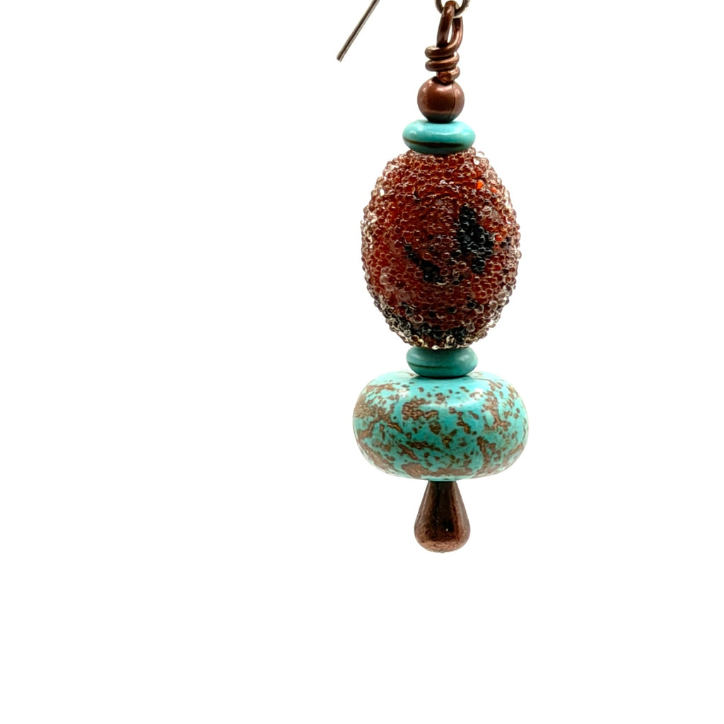 Vintage 90s Turquoise Gourd Glass Bead Chandelier Drop Earrings
