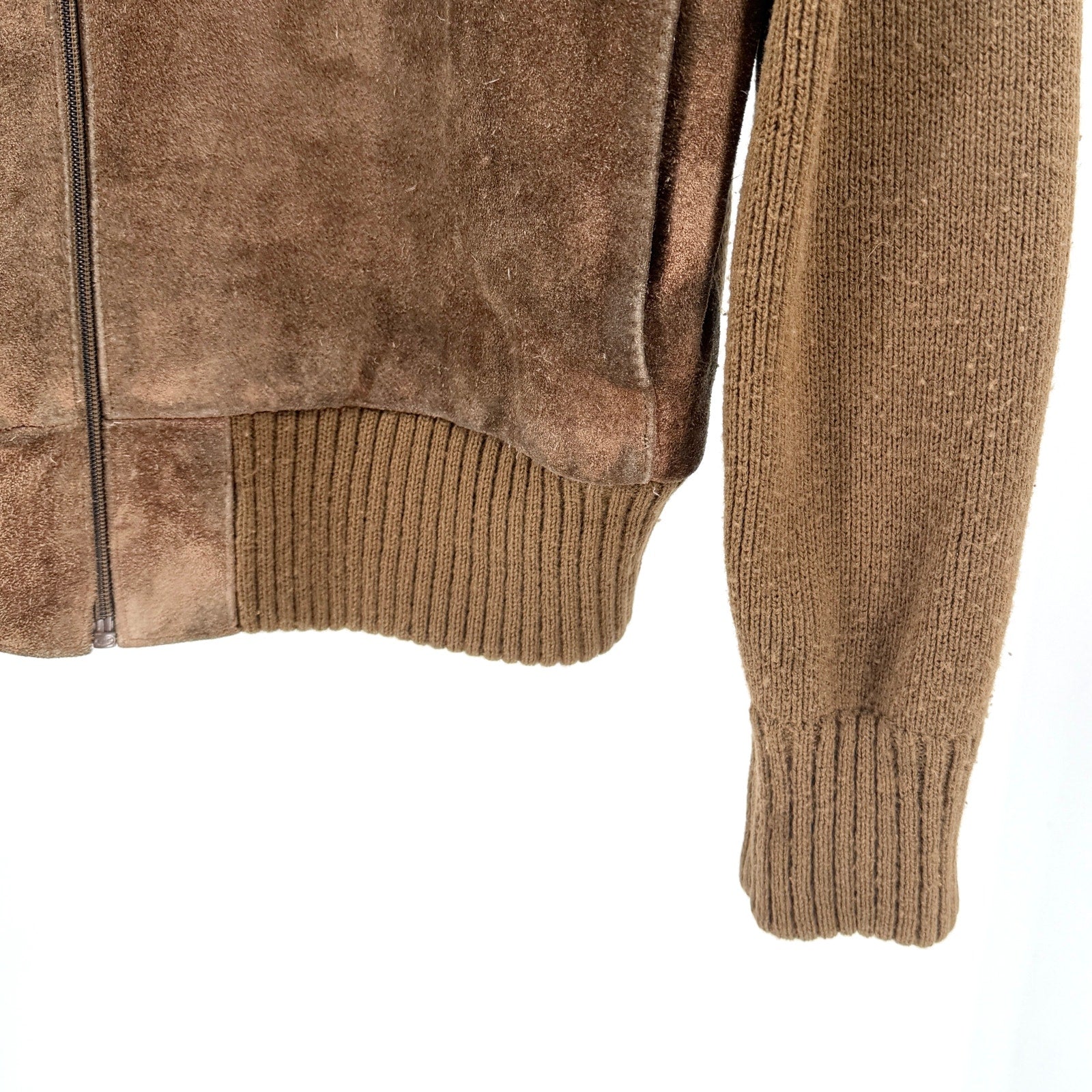 Vintage 70s Richman Brown Genuine Leather Knit Western Bomber Jacket