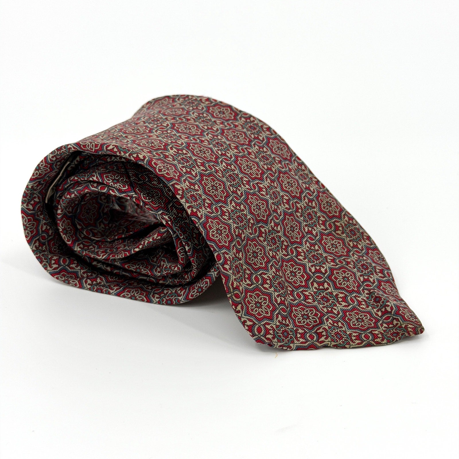 Vintage 90s Bert Pulitzer Red 100% Silk Geometric Medallion Dress Necktie