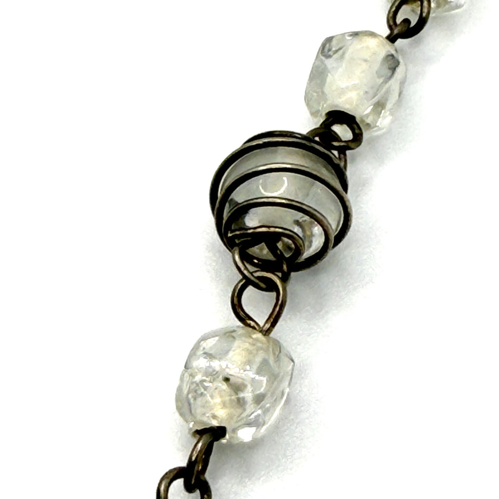 Vintage 90s Clear Glass Wire Wrapped Cage Station Flapper Long Necklace