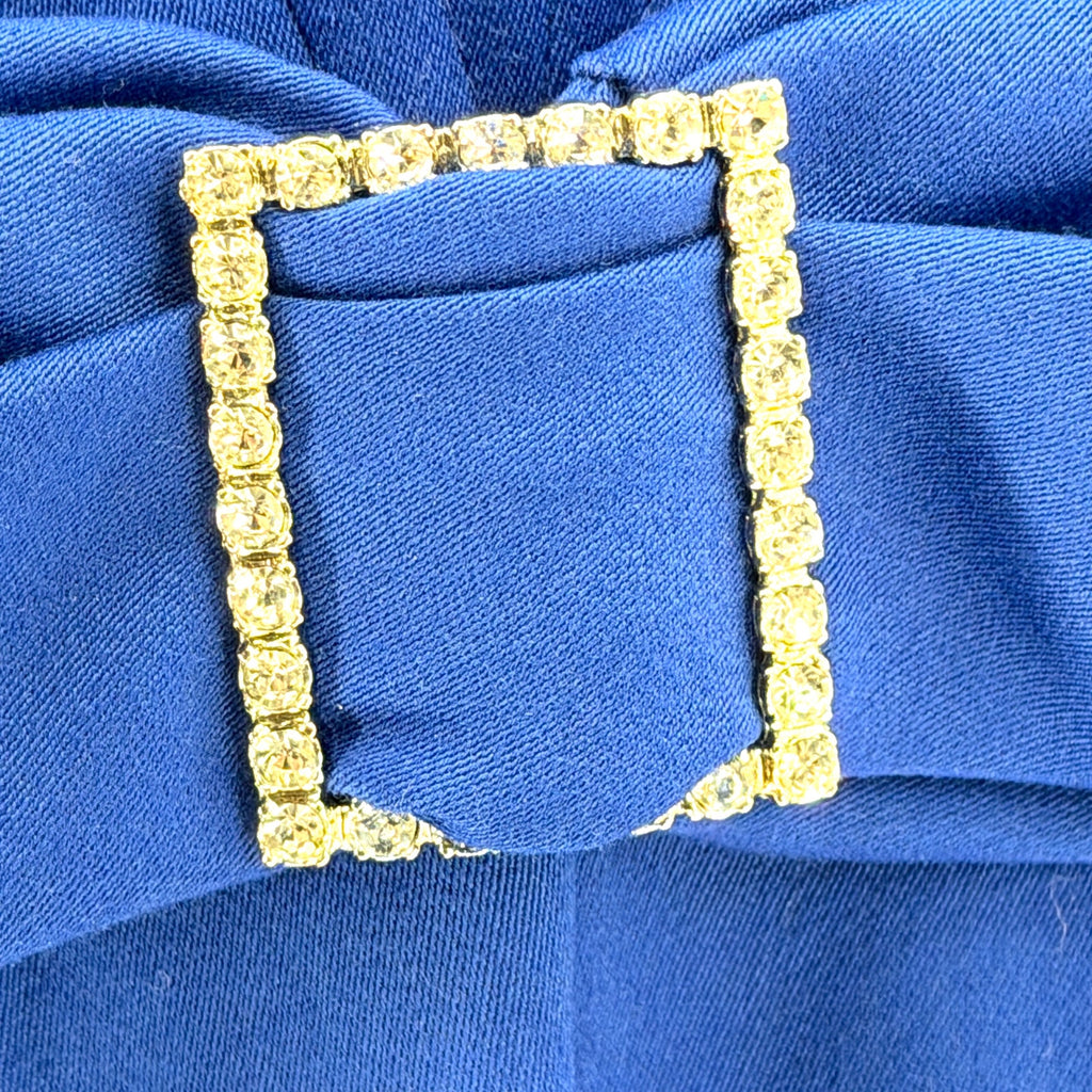 Vintage 80s Pierre Cardin Paris Cobalt Royal Blue Rhinestone Bow Sheath Dress