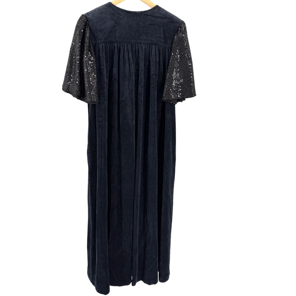intage 80s Laura Kidd Black Sequin Flutter Sleeve Shoulder Pads Duster Robe