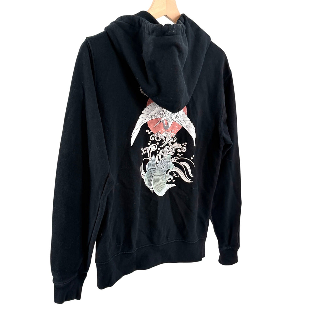 Little Romance Black Japanese Streetwear 100% Cotton Koi Fish Crane Zip Hoodie