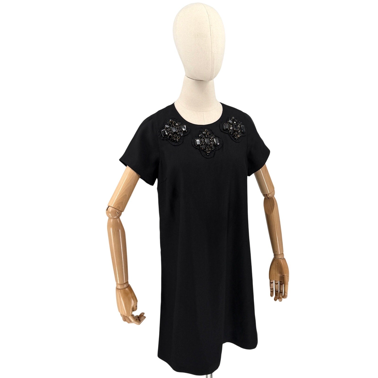 Vintage Y2K Karta Black Jeweled Neckline Short Sleeve Mini Dress
