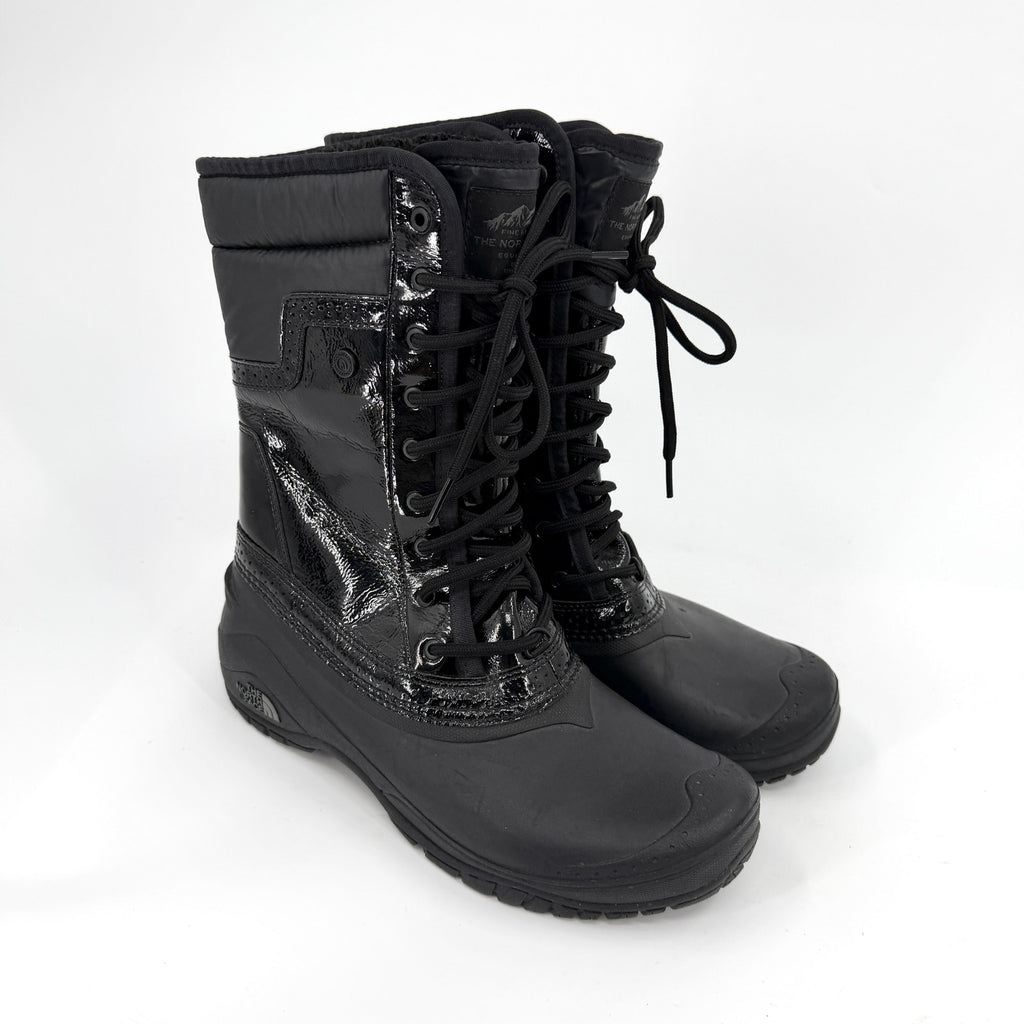 The North Face Black Patent Trim Waterproof Lace Up Snow Boots