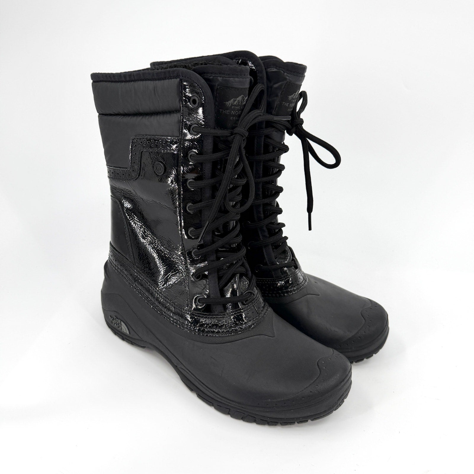 The North Face Black Patent Trim Waterproof Lace Up Snow Boots