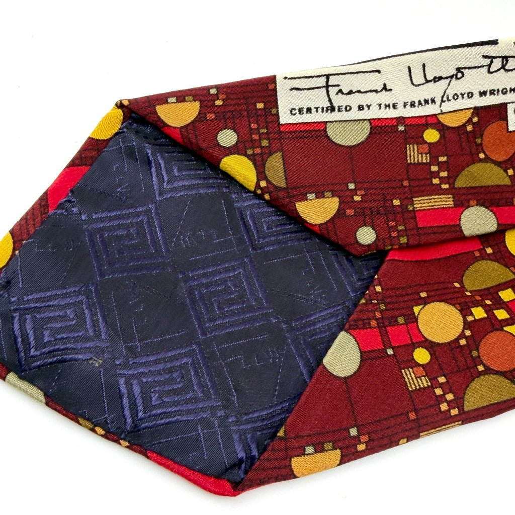Vintage 90s Frank Lloyd Wright Silk Maroon Coonley Confetti Necktie