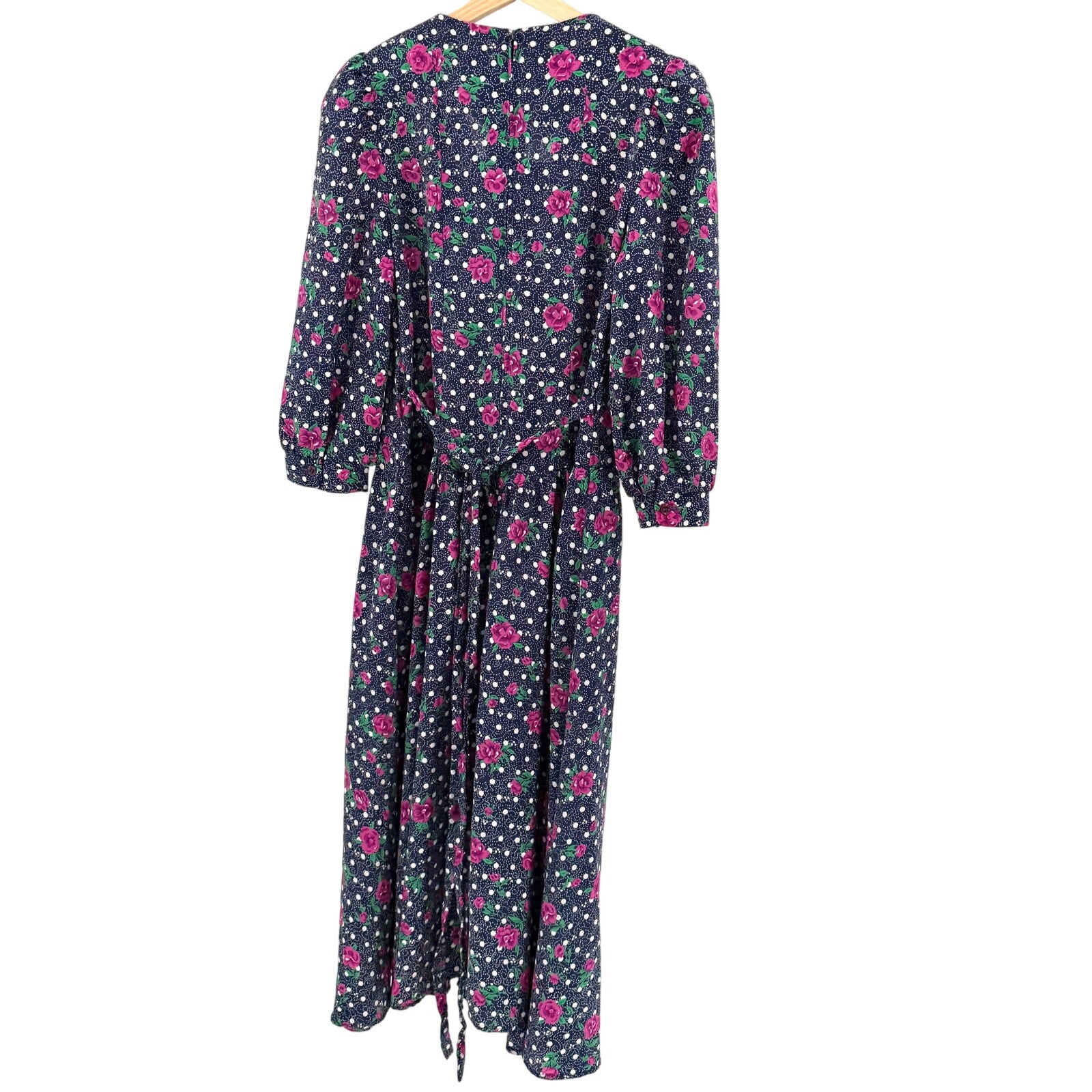 Vintage 80s Blue Floral Polka Dot Sweetheart Dropped Waist Sailboat Collar Dress