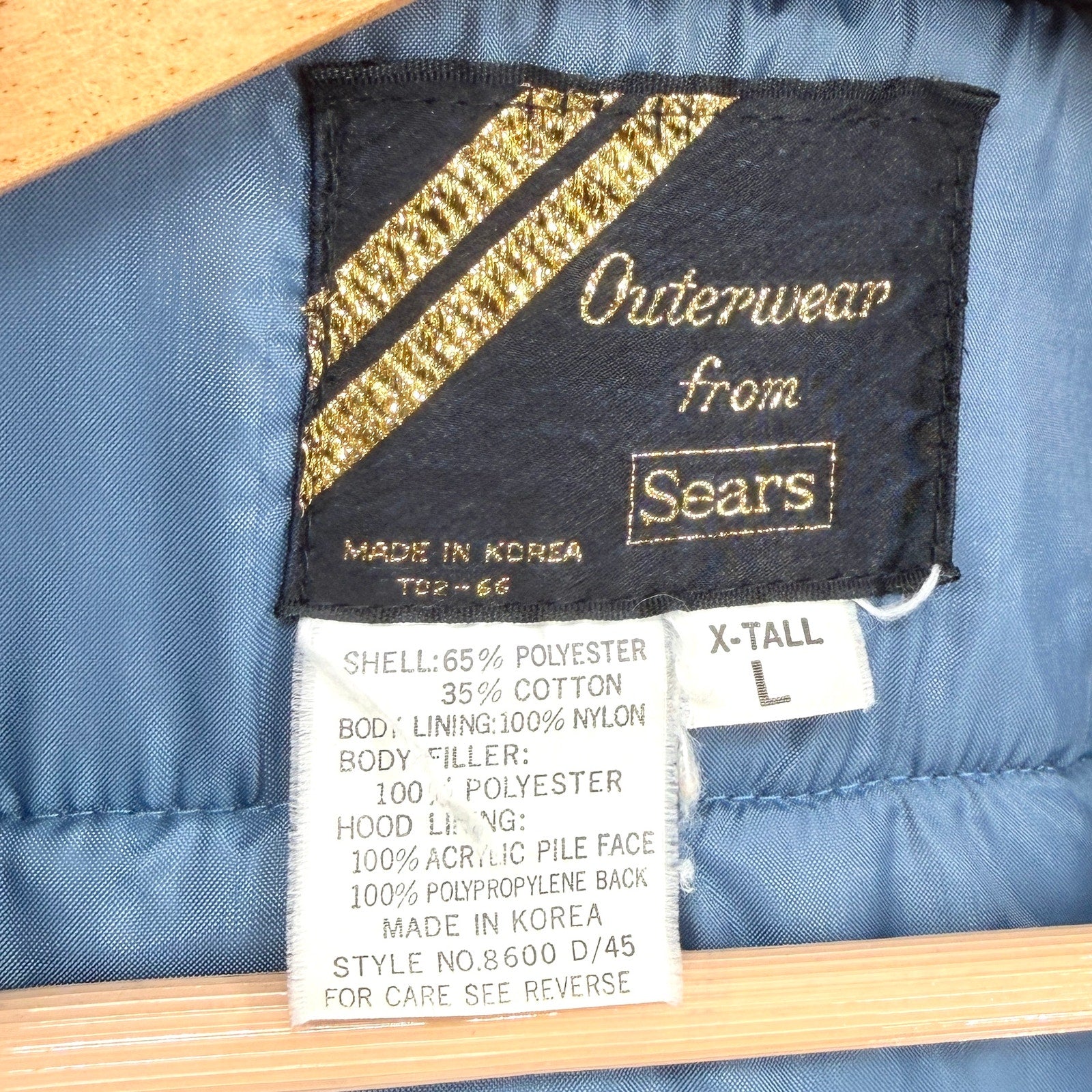 Vintage 70s Sears Navy Blue Snapped Removable Hood Puffer Parka Jacket
