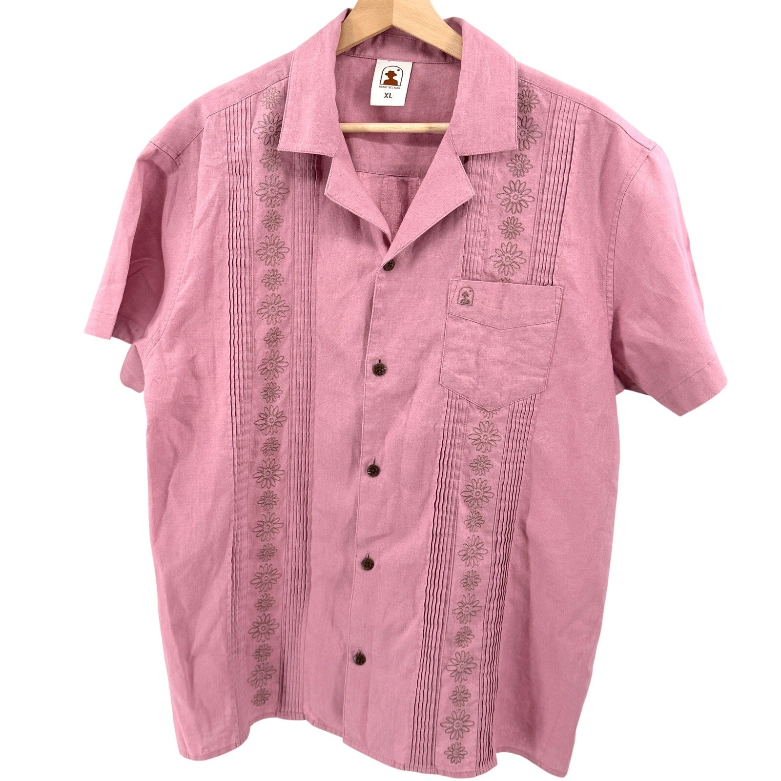 Dandy Del Mar The Gaucho Dusty Pink Mauve Embroidered Guayabera Shirt