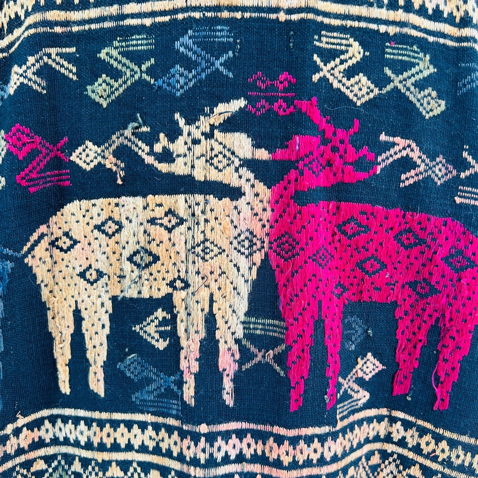 Vintage Handmade Black Multi Animal Embroidered Thai Artistry Maxi Robe