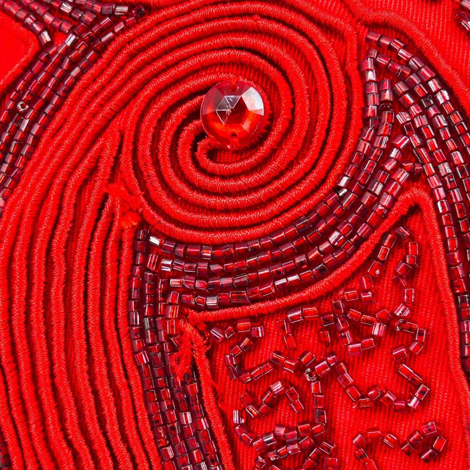 Vintage 80s Chancele Red Beaded 100% Linen Embellished Blazer