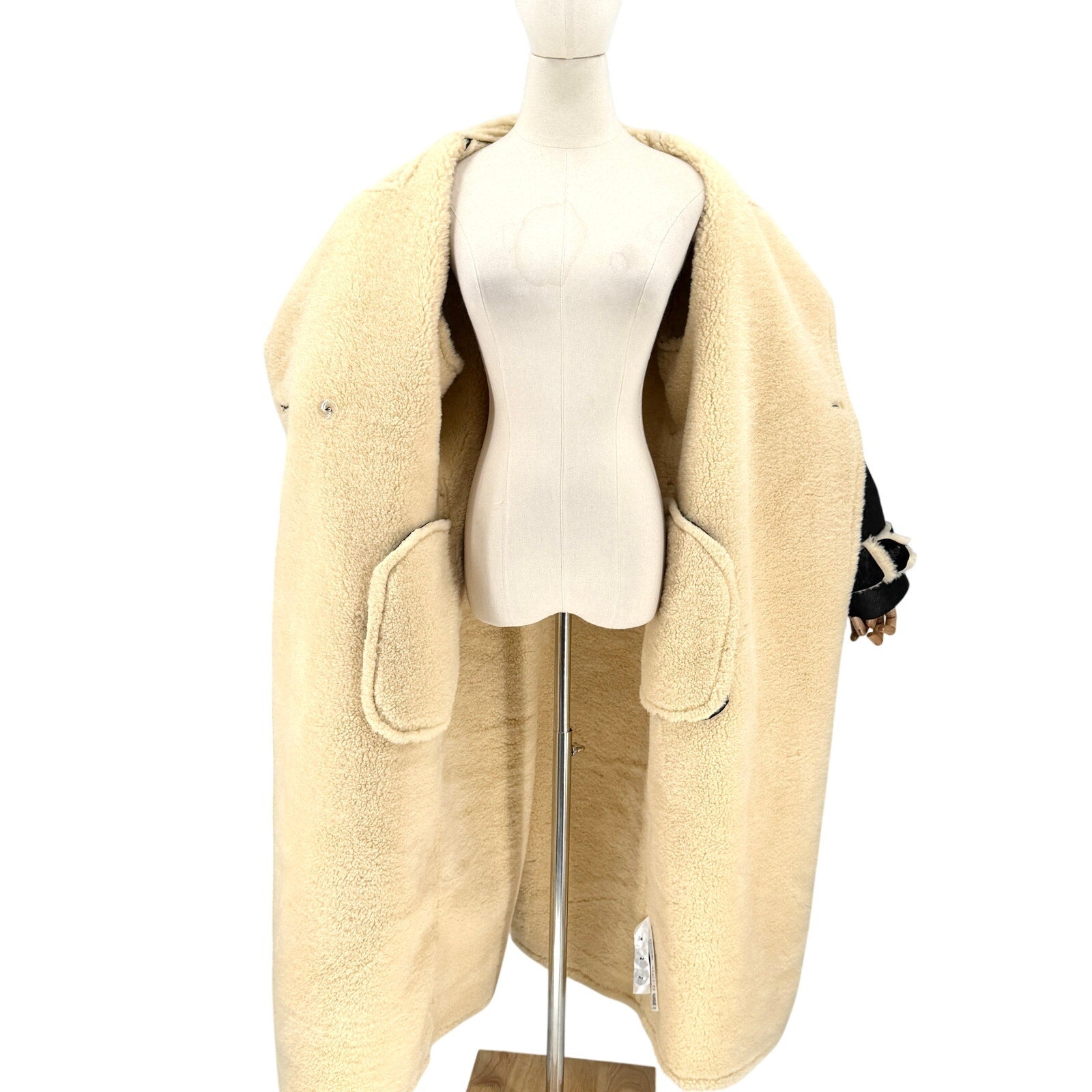 NWT Miss Selfridge Black Cream Faux Shearling Double Breasted Trenchcoat