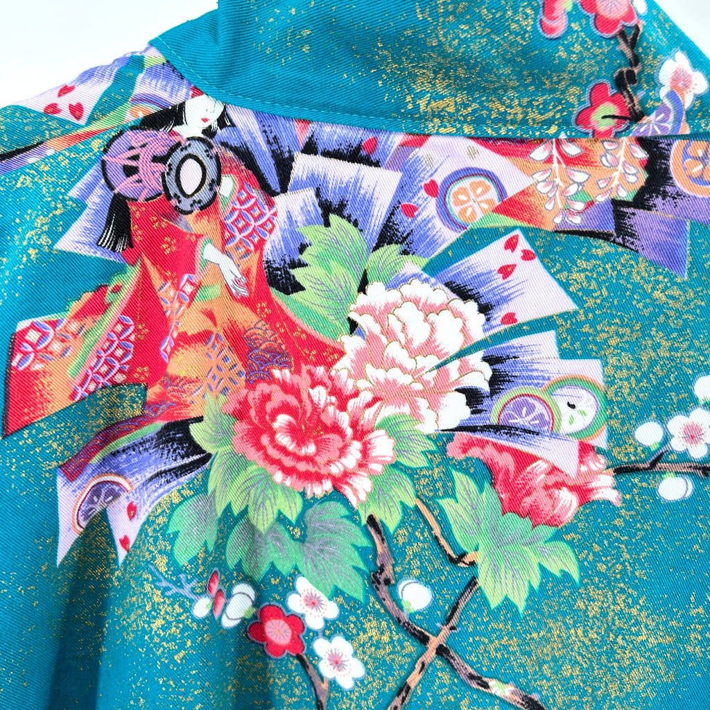 Vintage y2k Japanese Teal 100% Cotton Twill Child’s Kimono