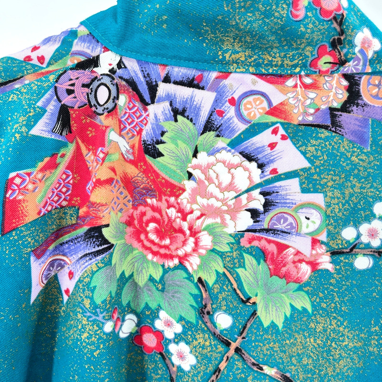 Vintage y2k Japanese Teal 100% Cotton Twill Child’s Kimono