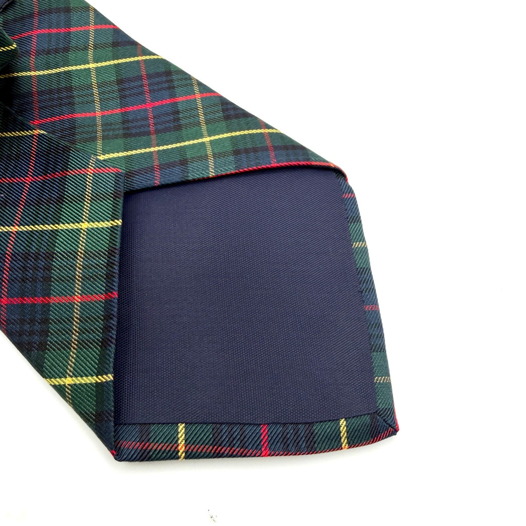 Vintage 90s Land's End 100% Silk Green Navy Tartan Plaid Necktie