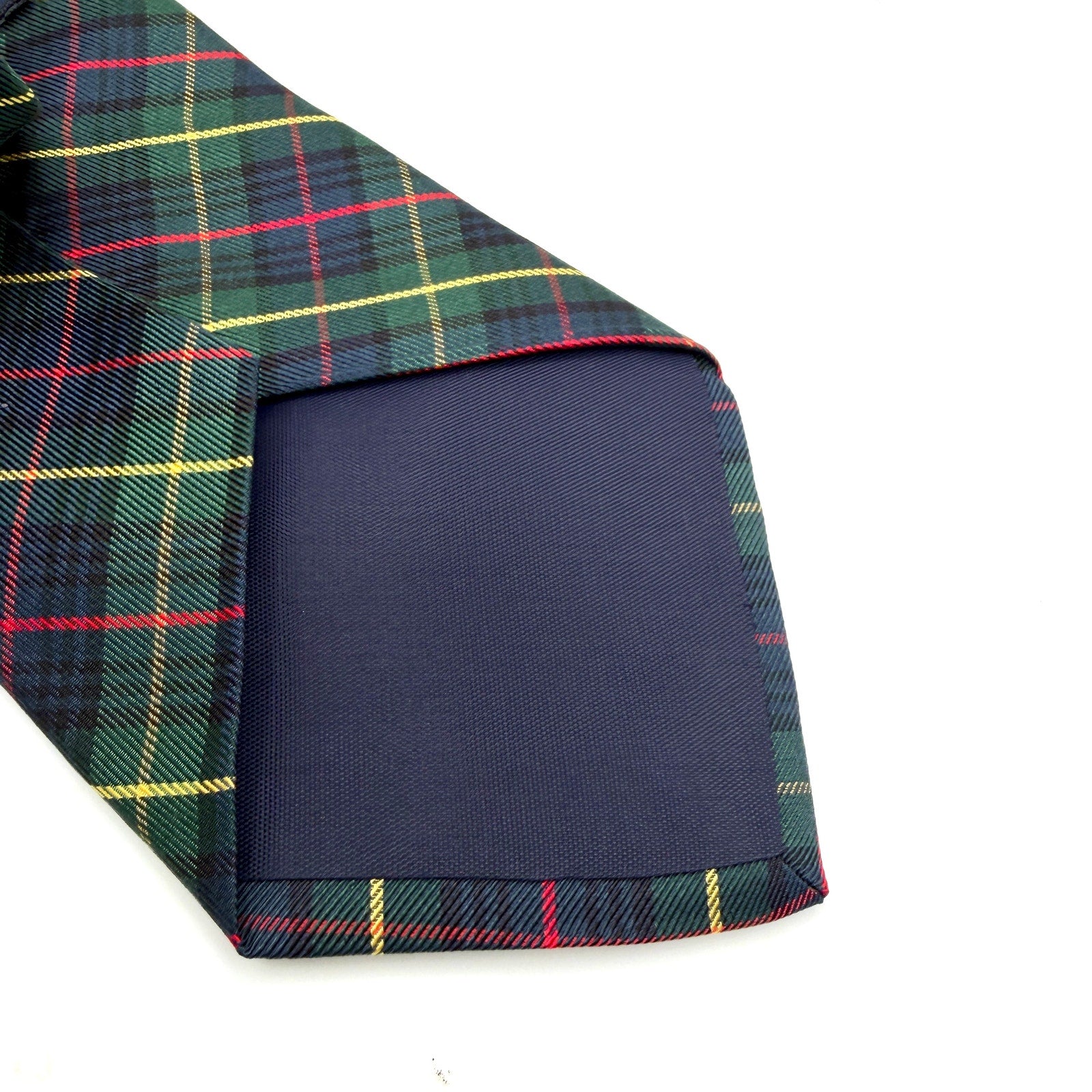 Vintage 90s Land's End 100% Silk Green Navy Tartan Plaid Necktie