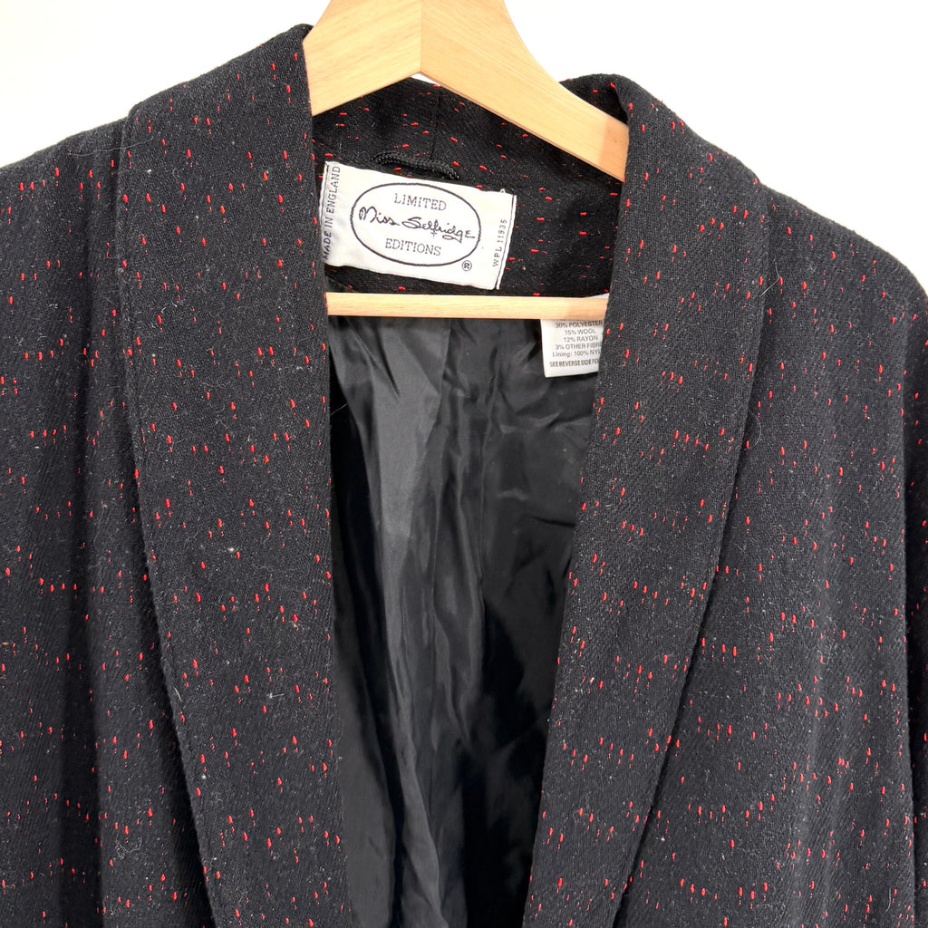 Vintage 80s Miss Selfridge Black Red Flecked Oversized Menswear Blazer Jacket