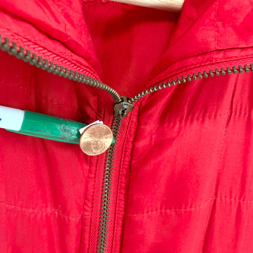 Vintage 90s Fuda International Red Silk Quilted Zip Front Vest