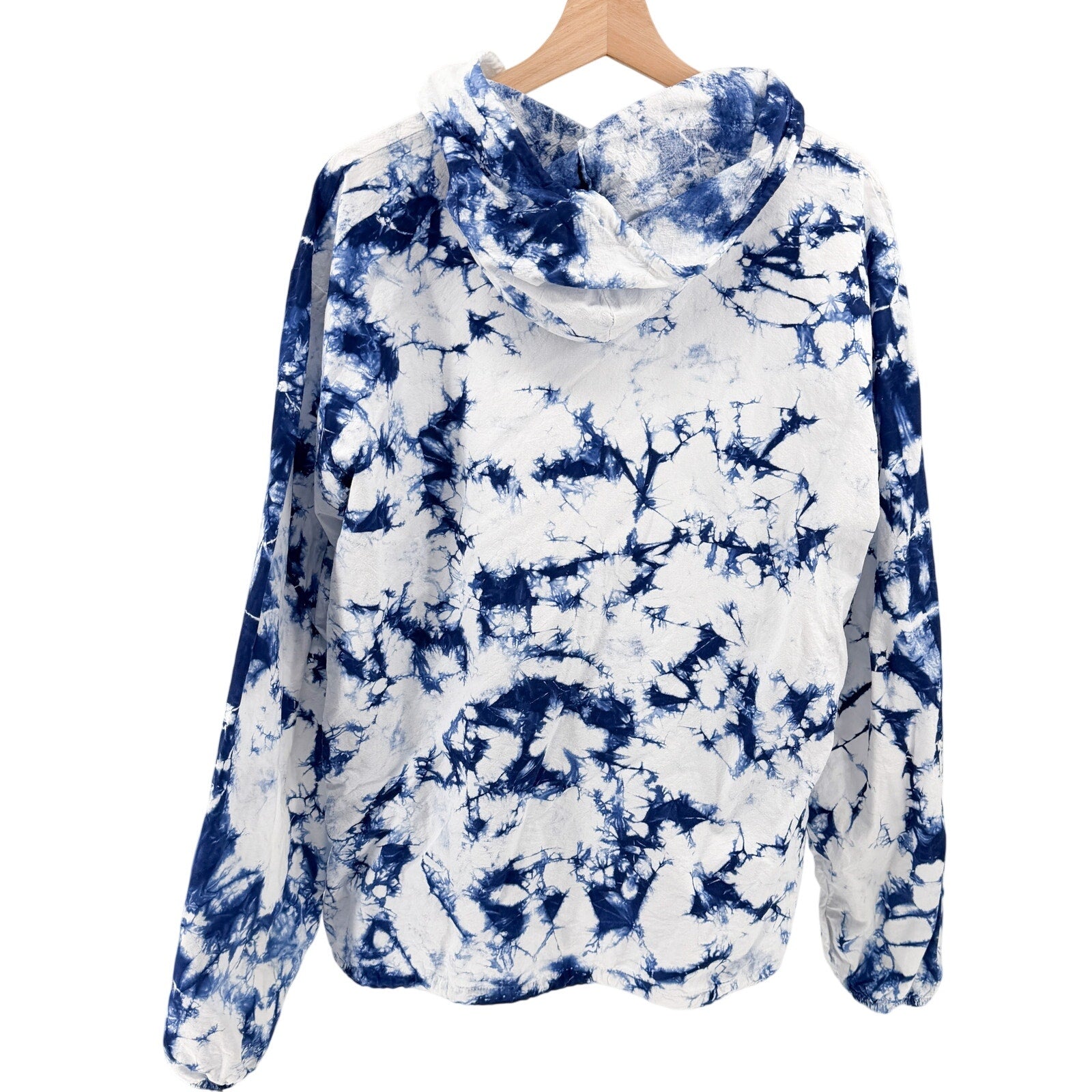 Seaspice Blue White Tie Dye 100% Cotton Hooded Zip Up Windbreaker Jacket