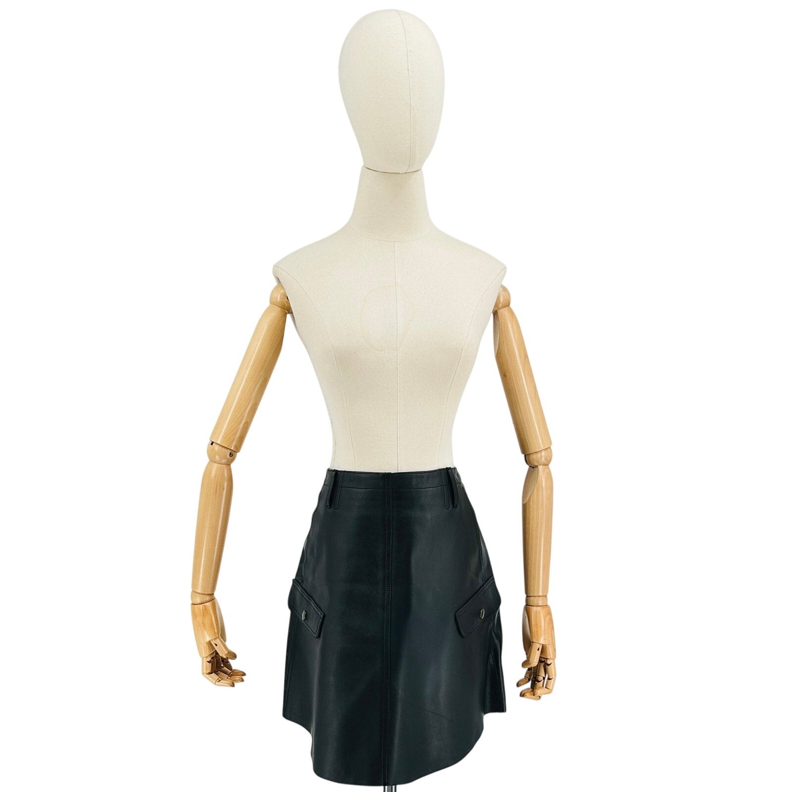 Coach Black Calf Leather Viscose Lined Cargo Pocket Mini Skirt