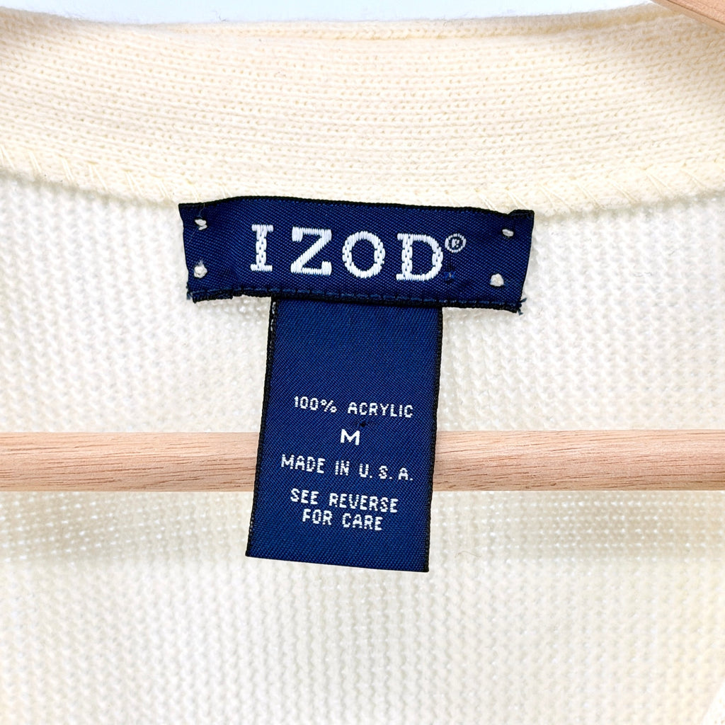 Vintage 90s IZOD Preppy Golf Cream Chest Logo Cardigan Sweater