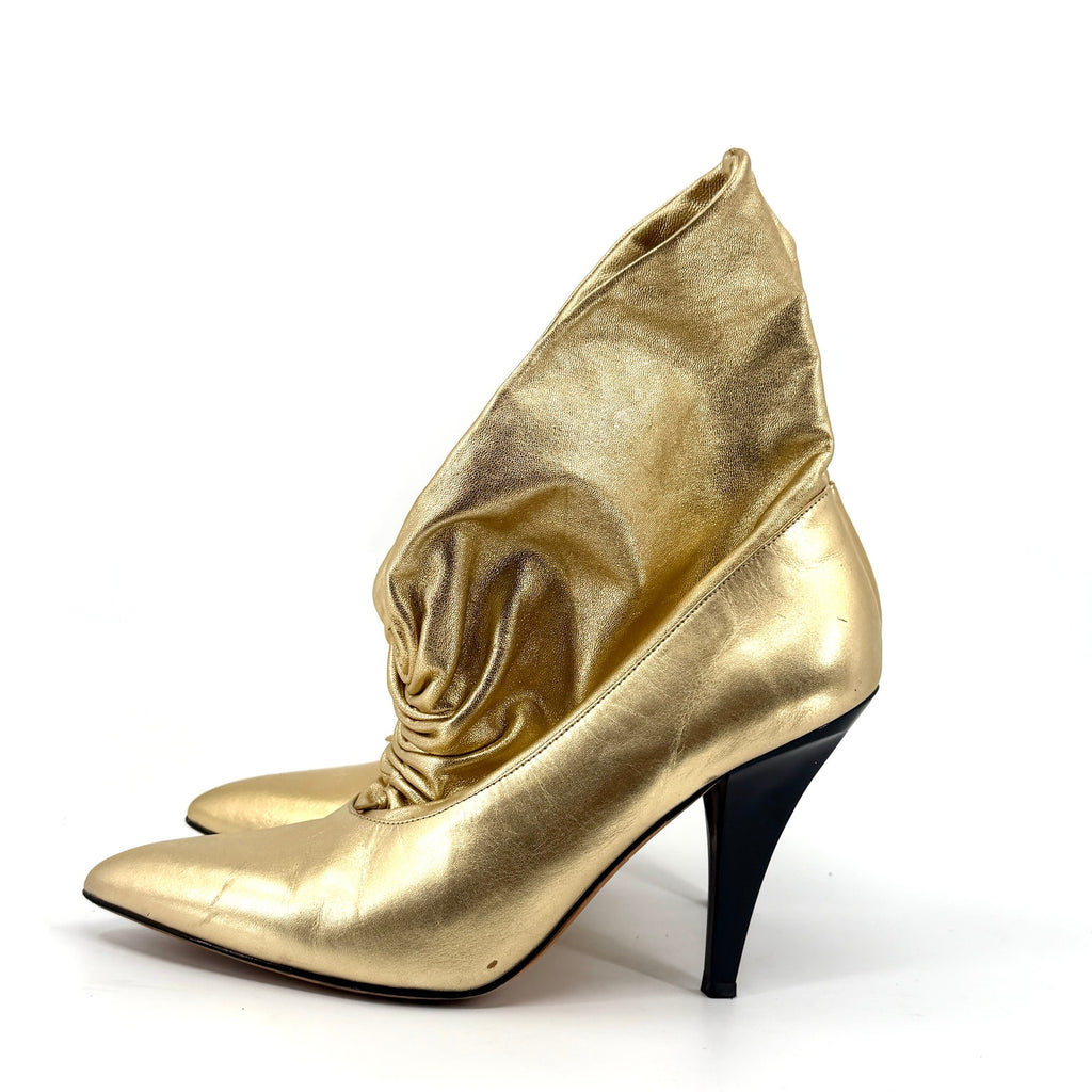 Report Signature Gold Genuine Leather Slouchy Pointed Toe Glam Heel Booties