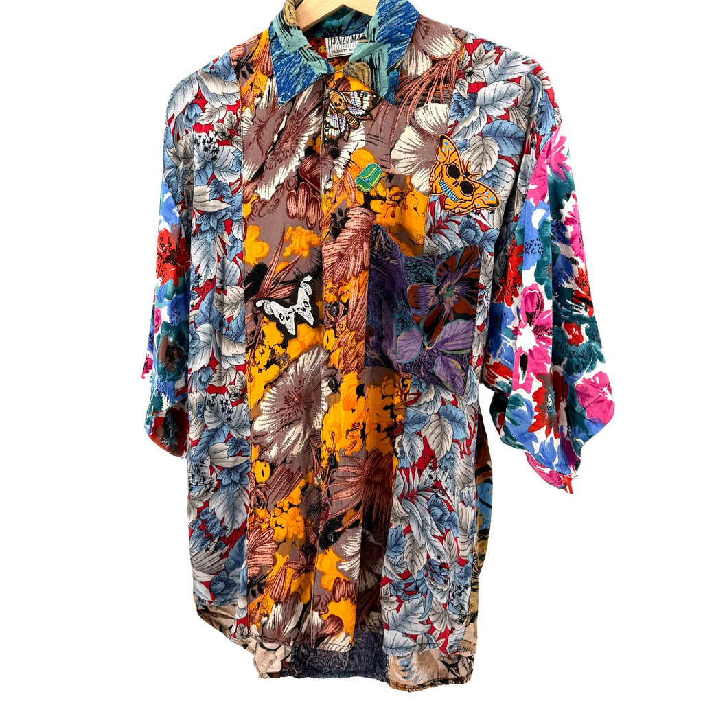 Vintage 90s Jazzman Patchwork Floral Customized Insect Patch Shirt