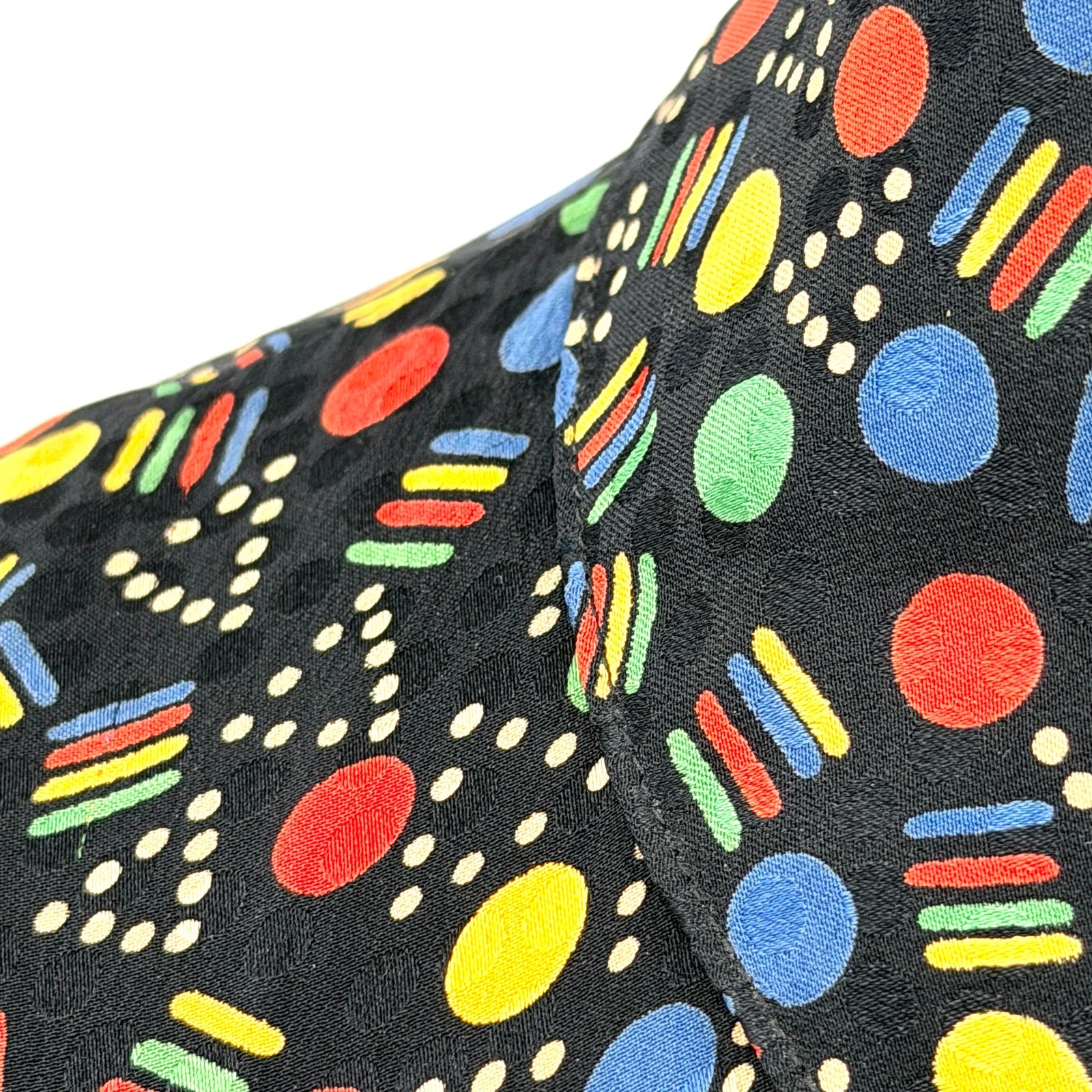 Vintage 80s Black Primary Color Geomtric Smocked Drop Waist Dress