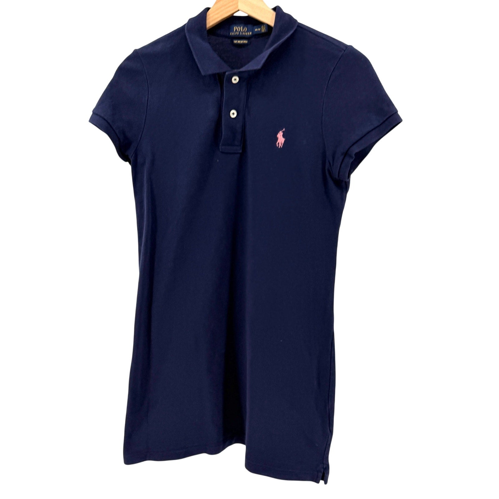 Ralph Lauren Navy Blue 100% Cotton Pink Pony Mesh Mini Polo Dress