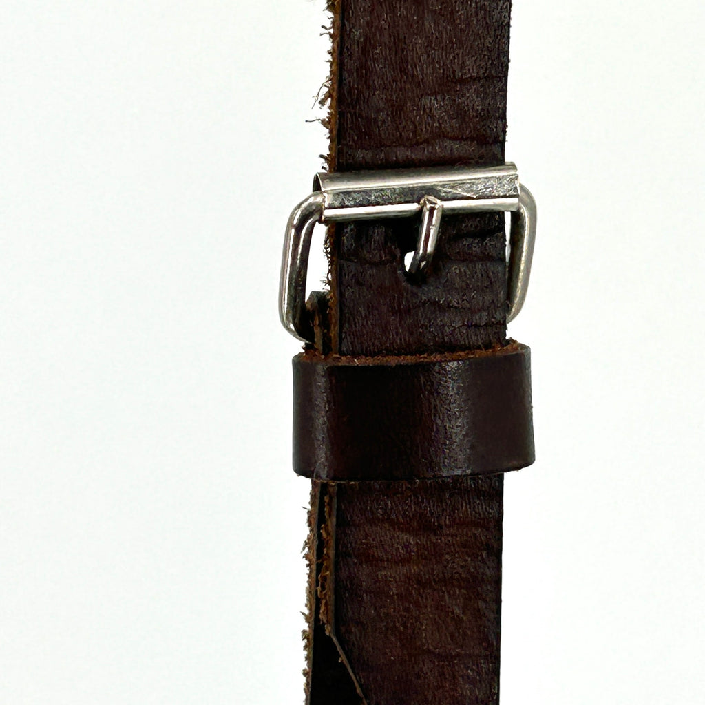 Vintage 90s Hand-Tooled Brown Leather Purse with Blue Fabric Inlay