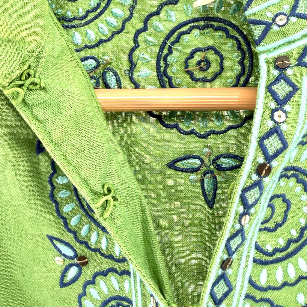 J. Crew Lime Green 100% Linen Embroidered Sequin Long Sleeve Tunic