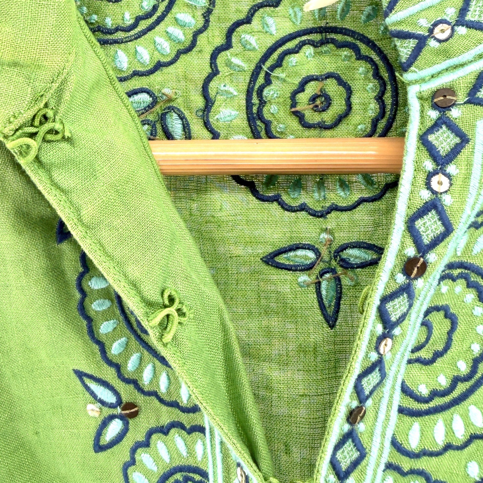 J. Crew Lime Green 100% Linen Embroidered Sequin Long Sleeve Tunic