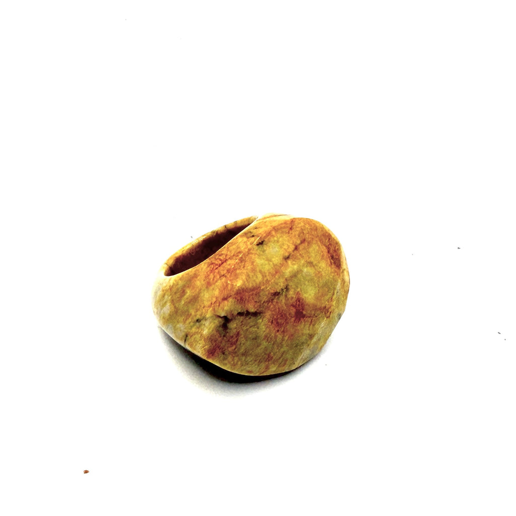 Vintage 90s Carved Yellow Ochre Jasper Sculptural Statement Dome Ring