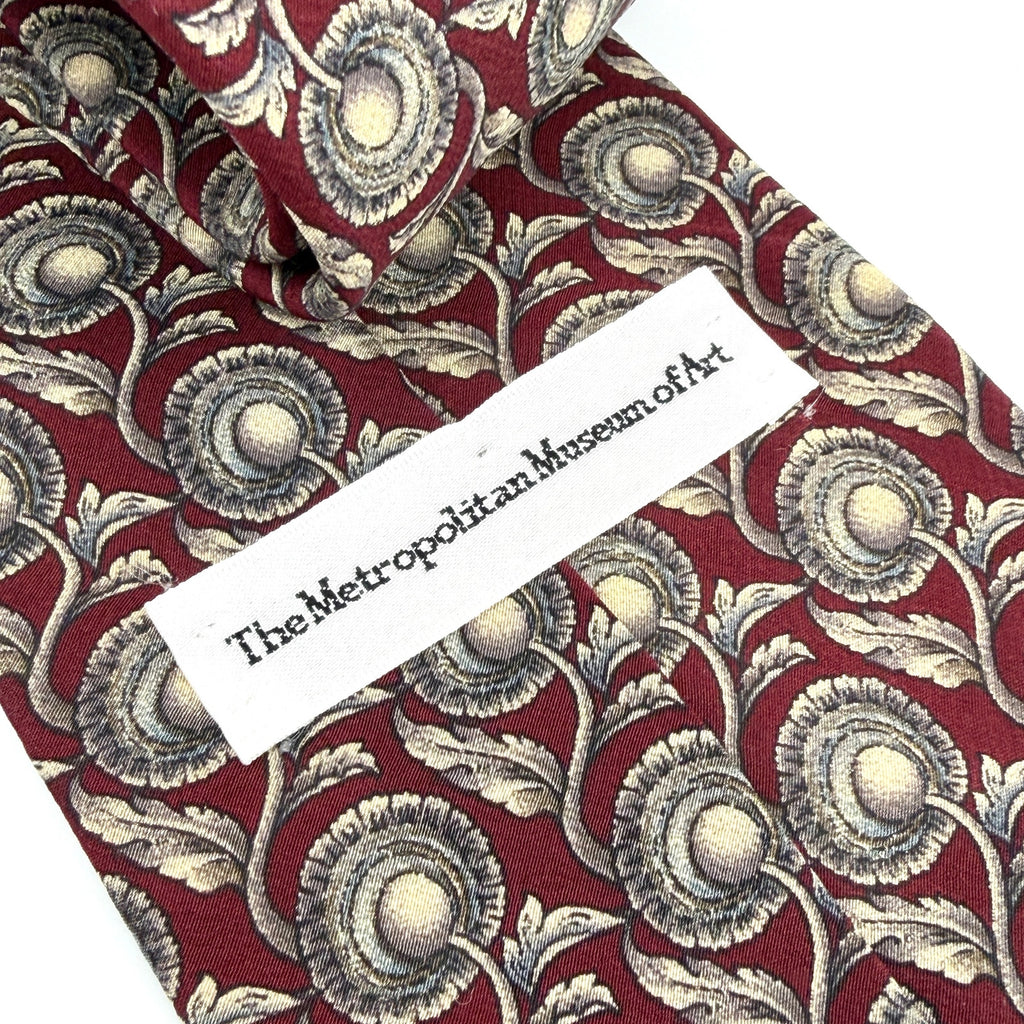 Vintage 90s Metropolitan Museum of Art Silk Maroon Floral Medallion Necktie