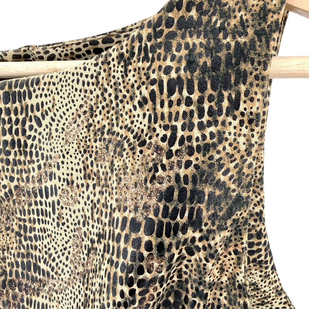 Vintage 90s CDC Petites Brown Snake Animal Print Sheath Mini Dress