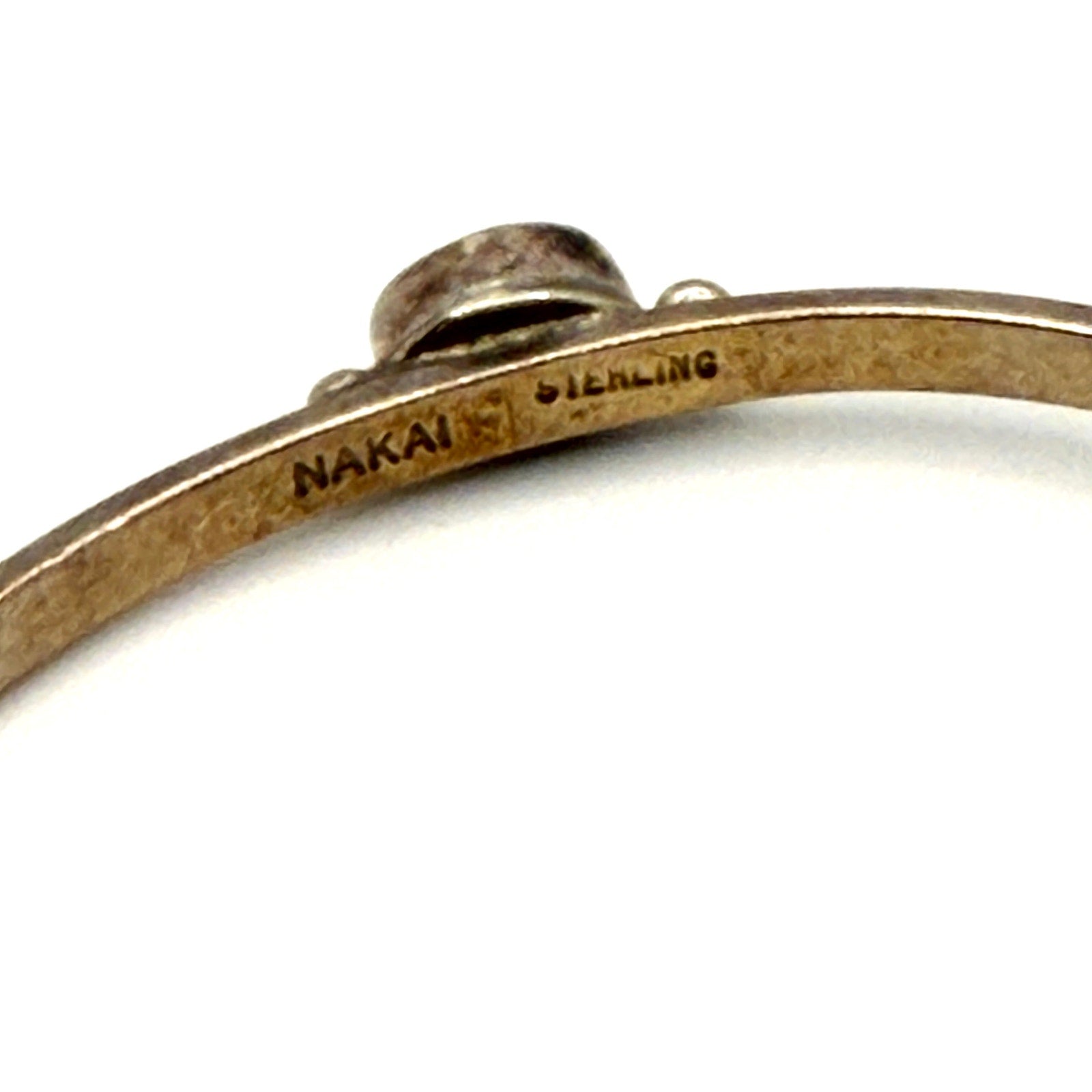 Vintage 90s Nakai Signed Sterling Silver Southwestern White Opal Cuff Bracelet