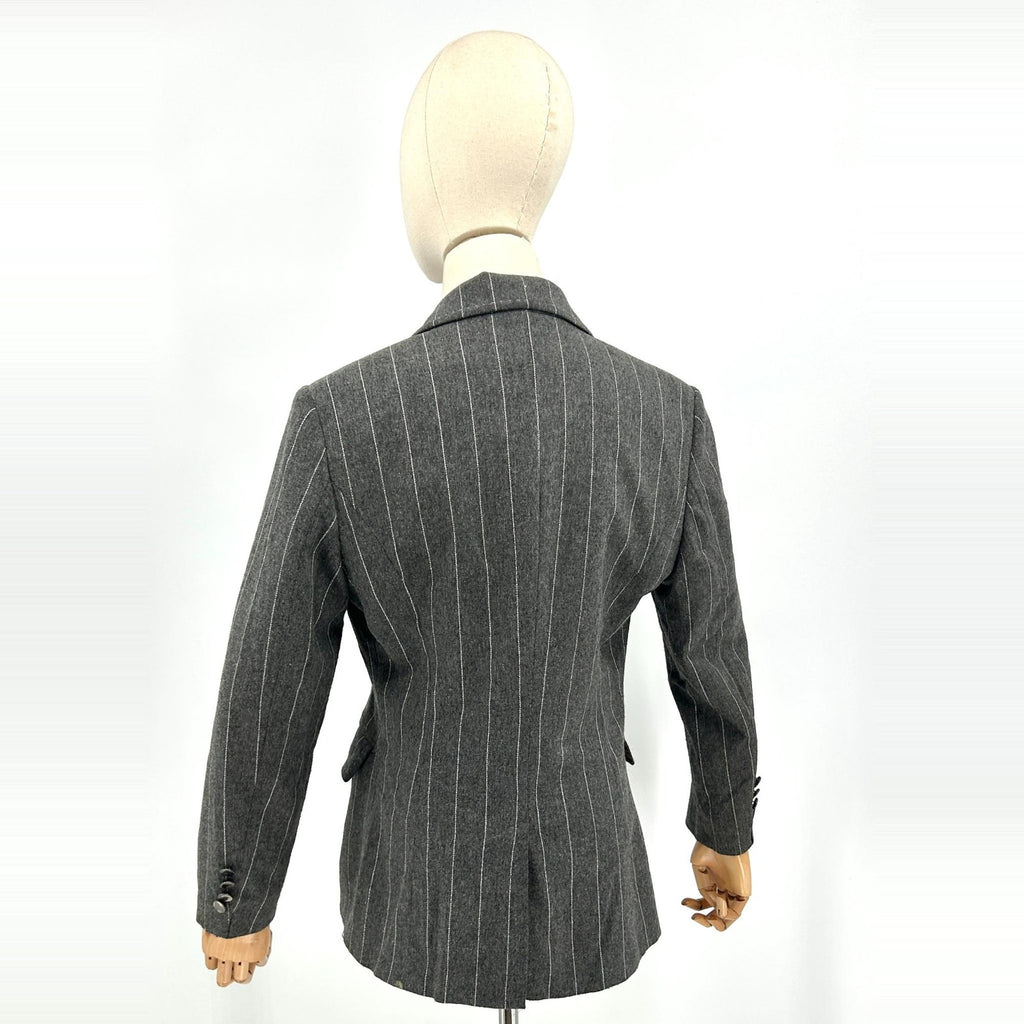Hilfiger Gray Silver Metallic Pinstripe Wool Blend Two Button Blazer
