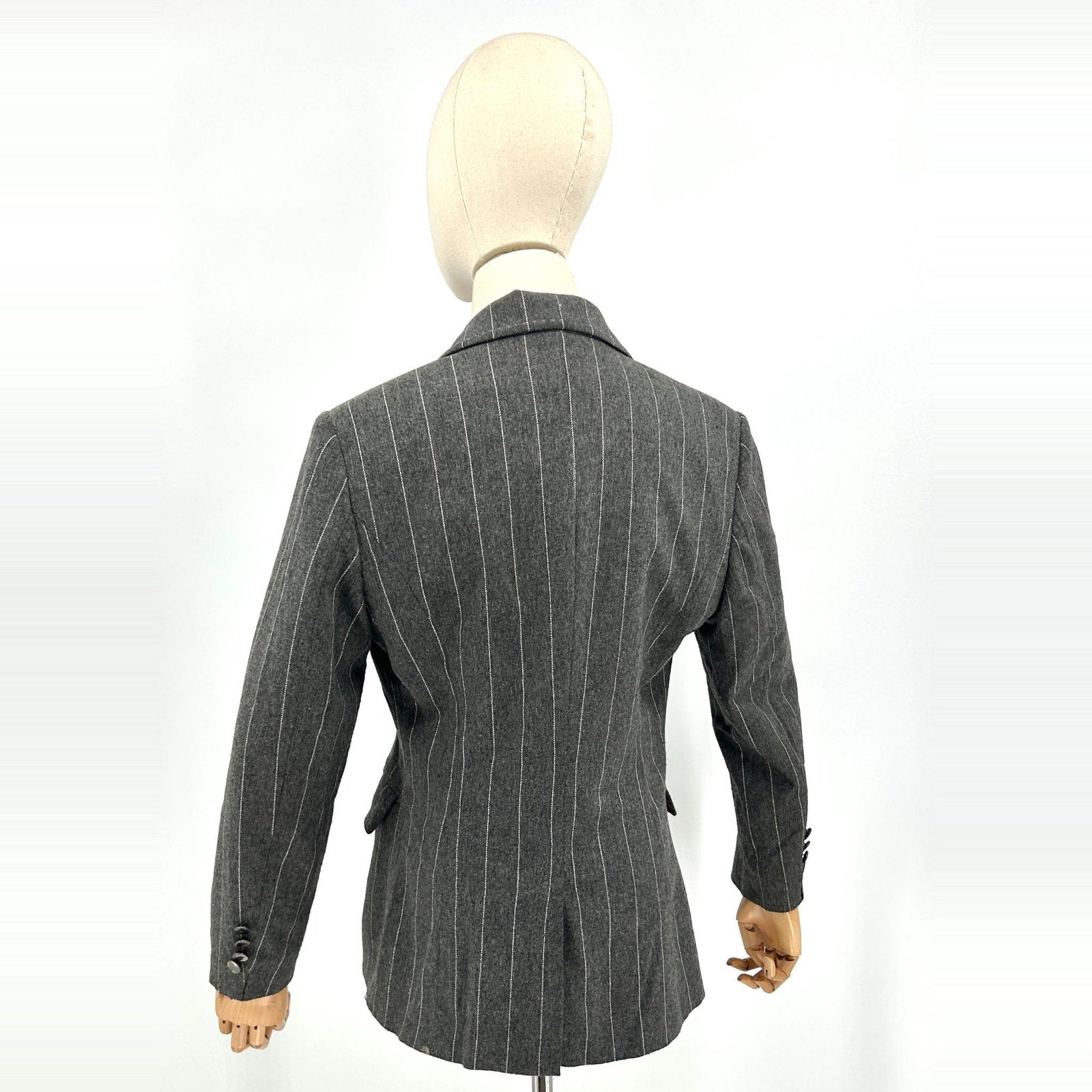 Hilfiger Gray Silver Metallic Pinstripe Wool Blend Two Button Blazer