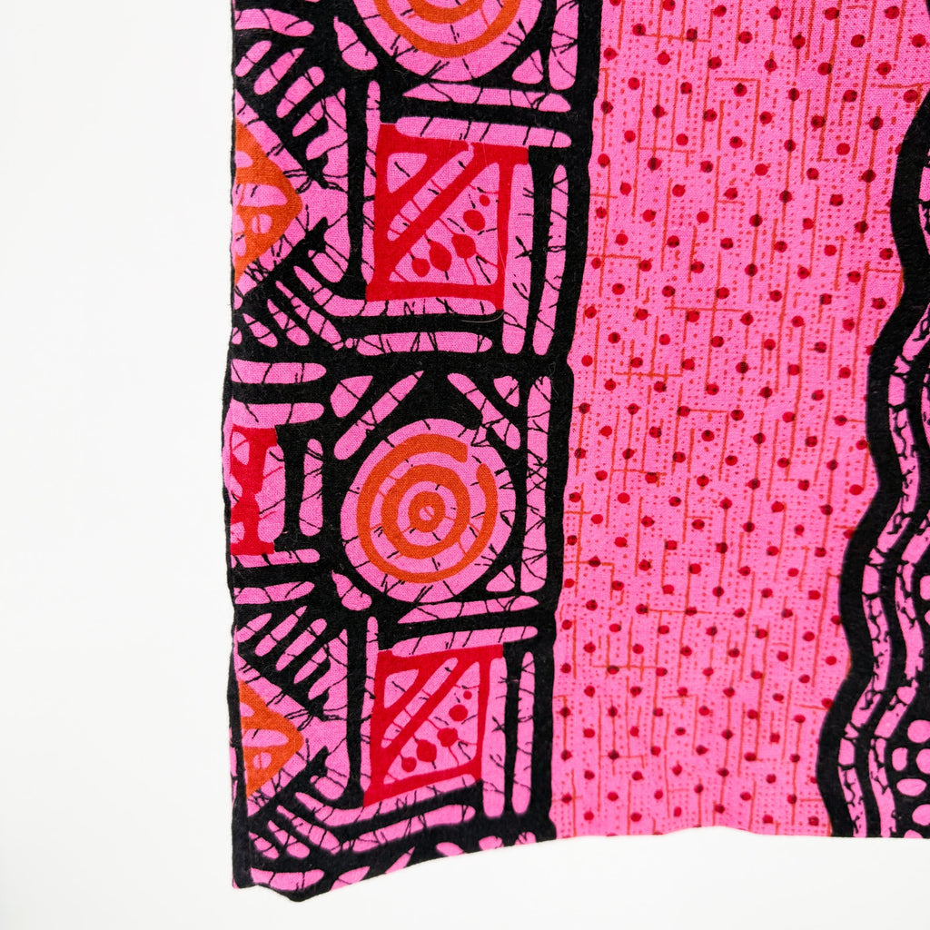 Vintage 90s Handmade Pink 100% Cotton African Wax Print Pencil Maxi Skirt