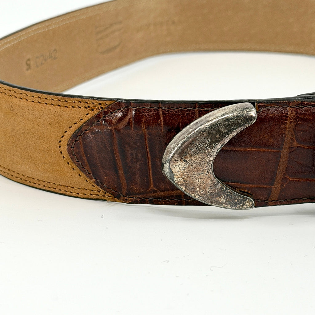 Vintage 90s CW Tan Genuine Suede Croc Embossed Leather Belt