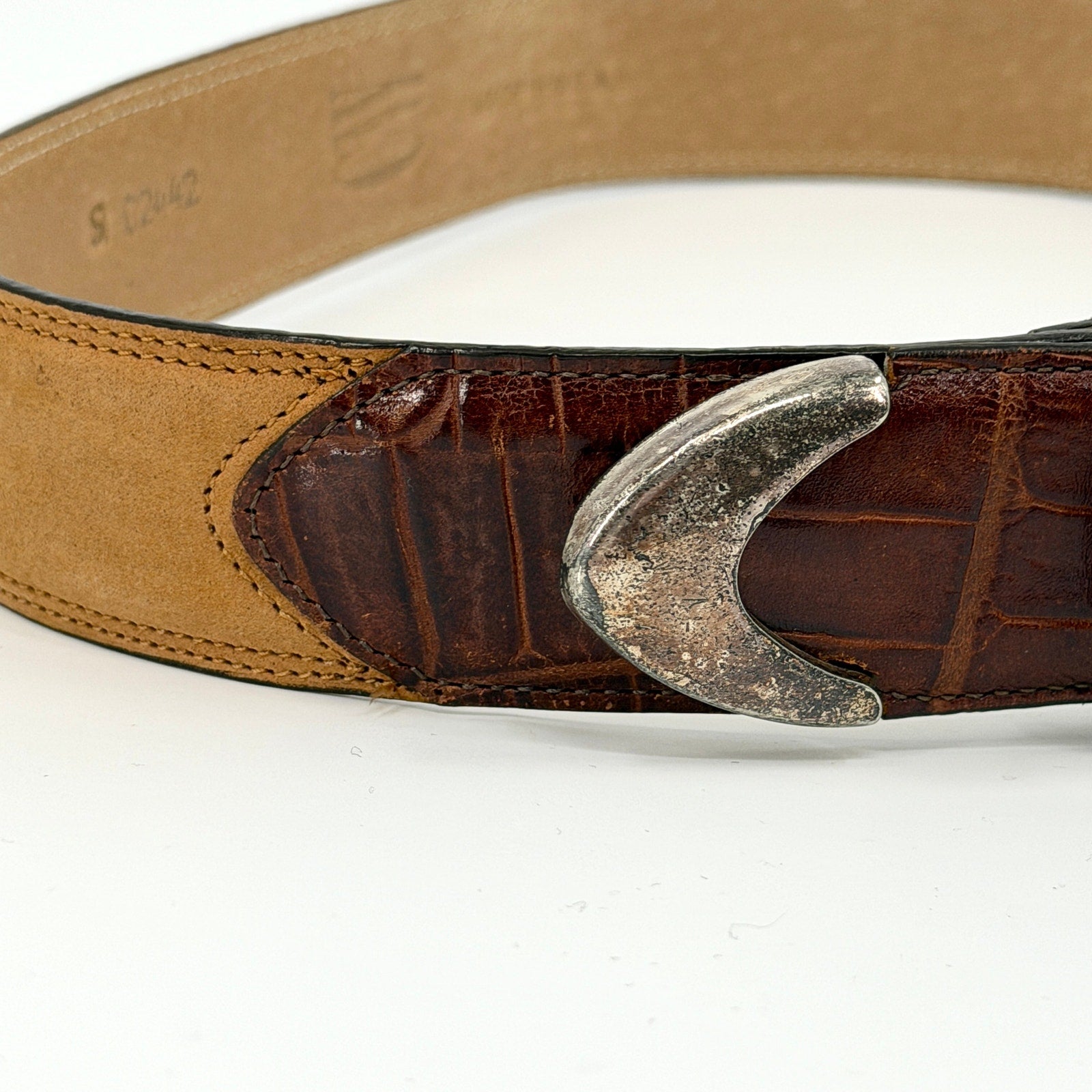 Vintage 90s CW Tan Genuine Suede Croc Embossed Leather Belt
