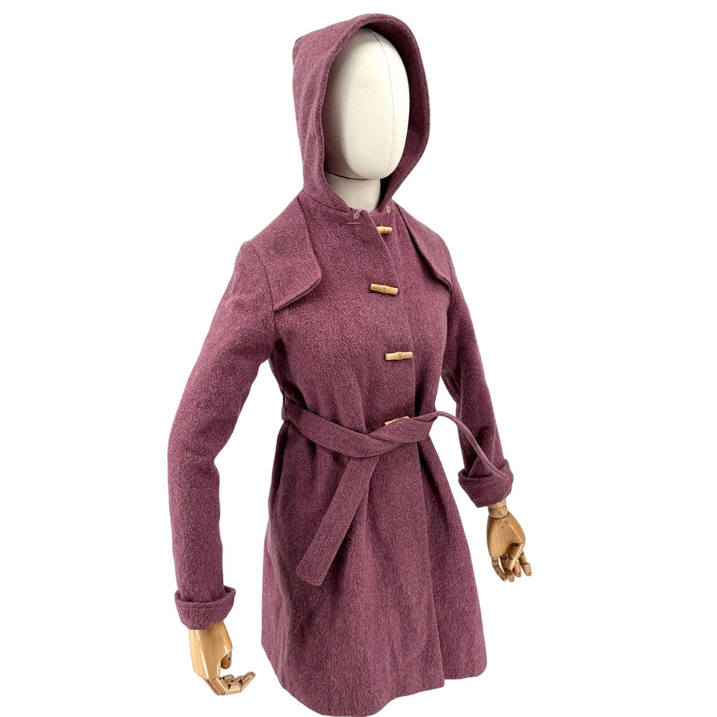 Vintage 70s Hymson's Mauve Purple 100% Wool Hooded Toggle Belted Coat