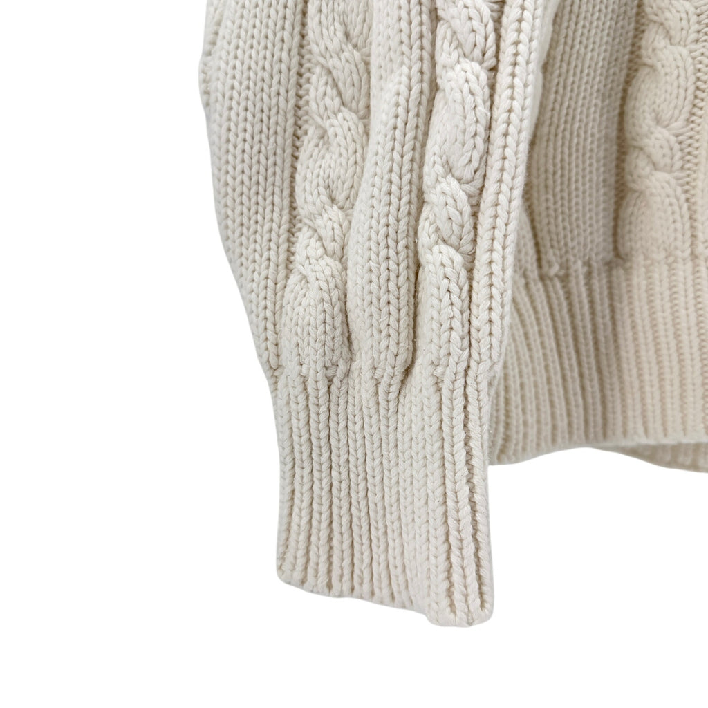 Vintage 90s Gap White Made in UK 100% Cotton Roll Top Cable Knit Sweater