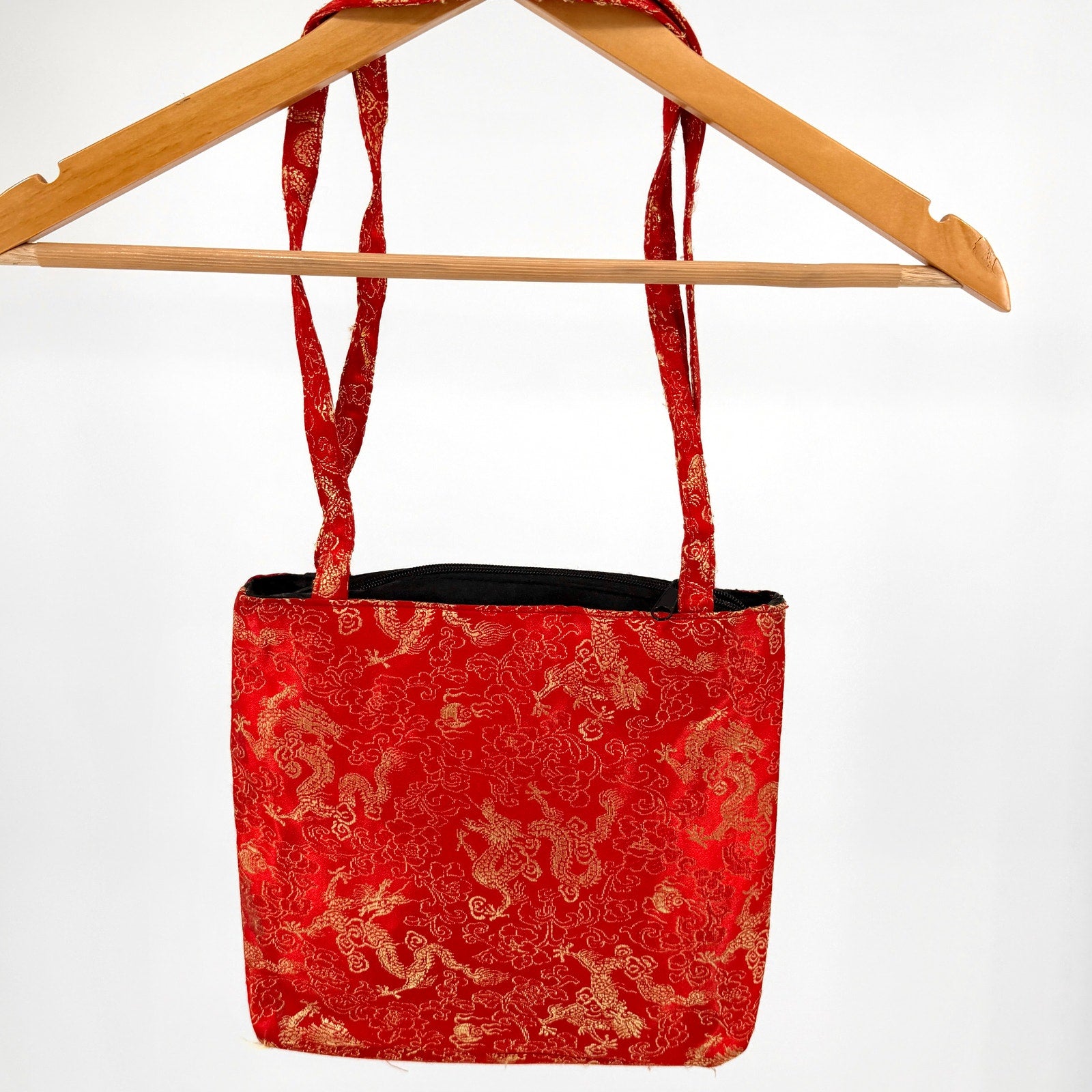 Vintage Y2K Chateau Red Gold Chinese Dragon Frog Closure Shoulder Bag