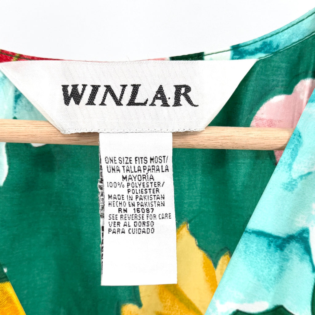 Vintage 90s Winlar Green Yellow Pink Floral Loungewear Kaftan Maxi Dress