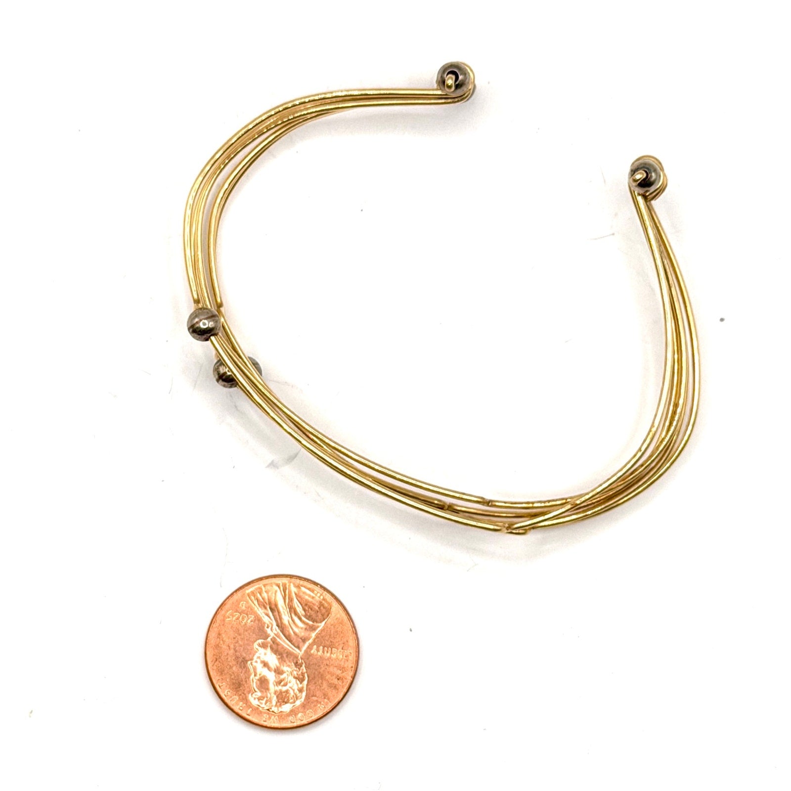 Vintage 90s Gold Tone Hematite Multi Wire Tiered Cuff Bracelet