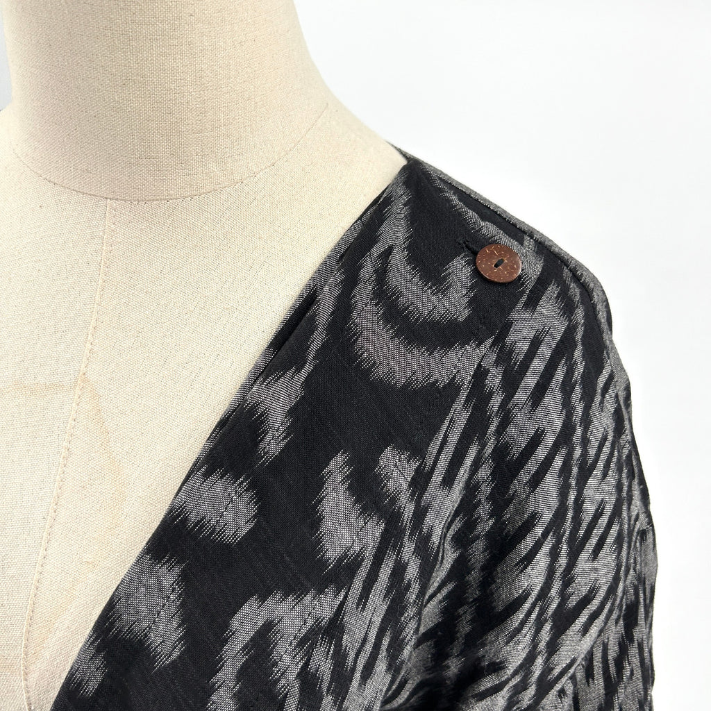Vintage 90s Nadya Black Gray Ikat Reversible Asymmetrical Jacket