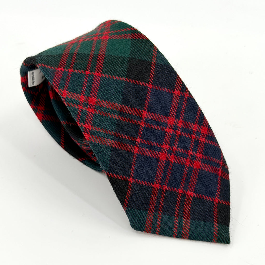 Vintage 90s Lochcarron Green Red Navy Blue 100% Wool Scottish Tartan Tie