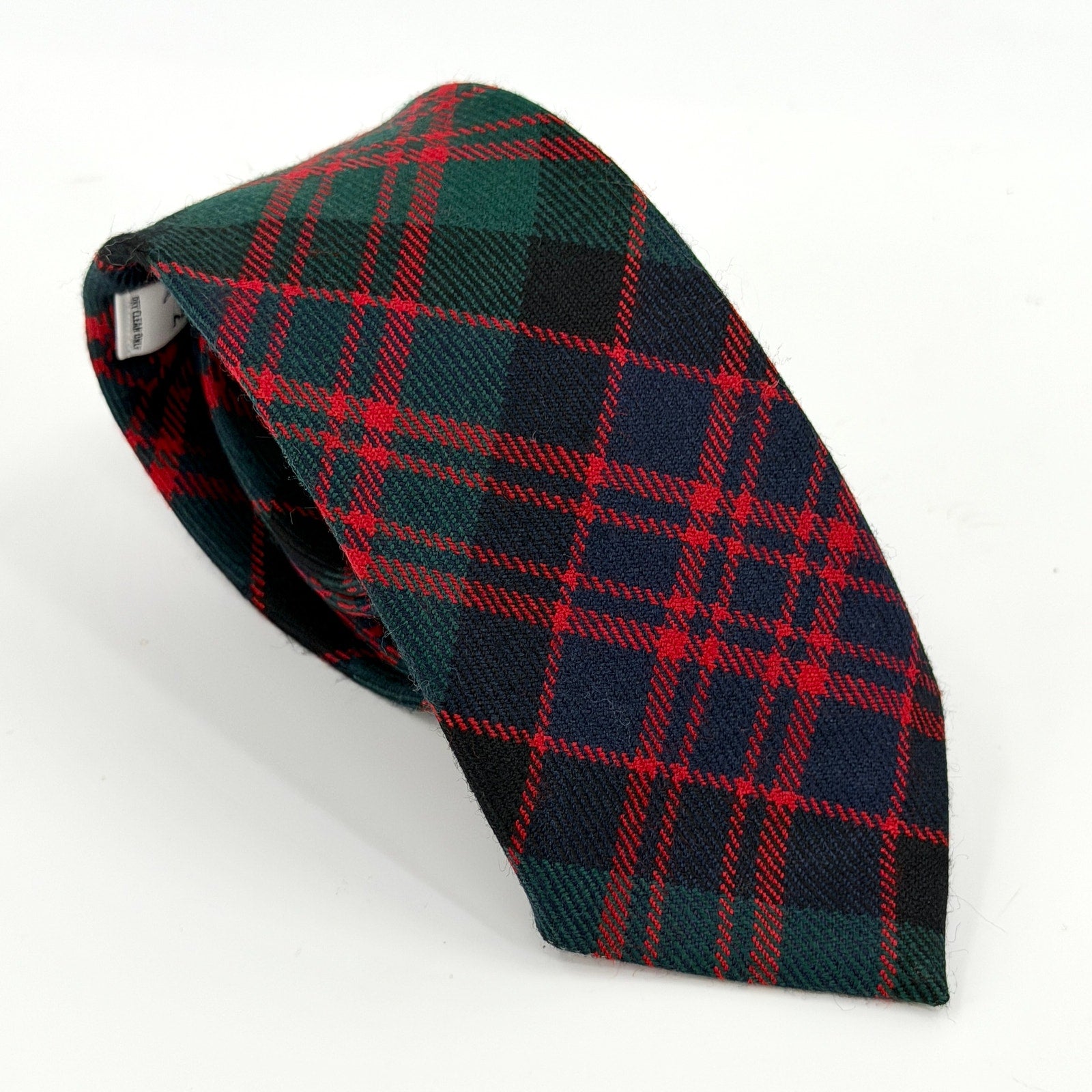 Vintage 90s Lochcarron Green Red Navy Blue 100% Wool Scottish Tartan Tie